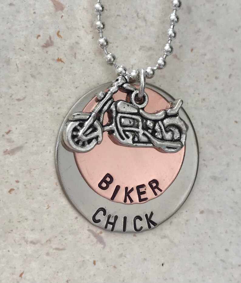 Hand Stamped Biker Chick Necklace image 2