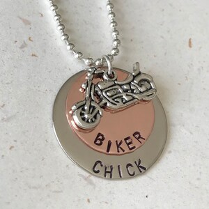 Hand Stamped Biker Chick Necklace image 1