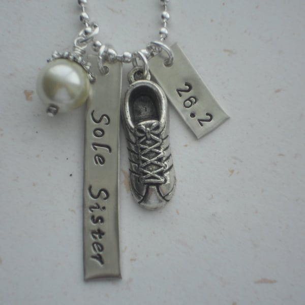 Hand Stamped Personalized " Sole Sister" Marathon/ running Necklace