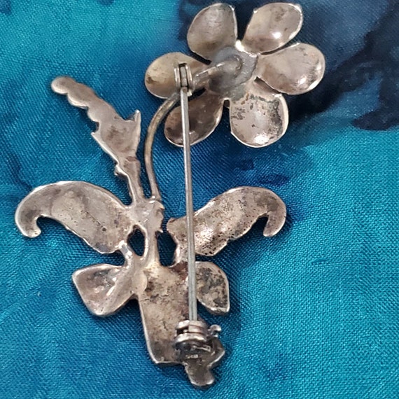 Vintage Sterling Silver Flower brooch - image 3