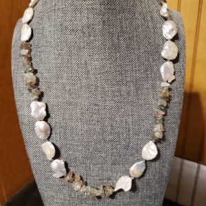Baroque pearl and quartz necklace with sterling lobster clasp