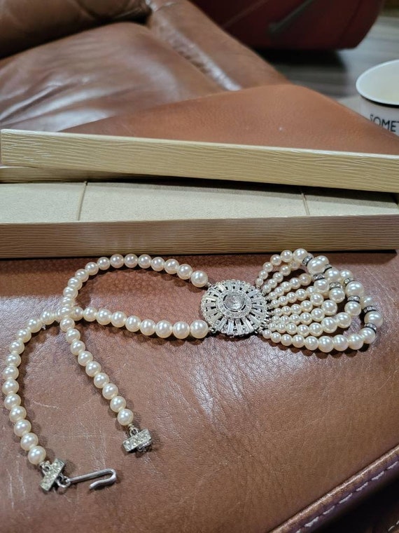 Vintage pearl and rhinestone choker - image 3