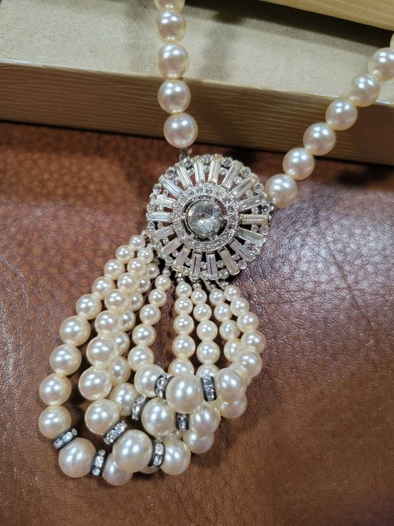 Vintage pearl and rhinestone choker - image 2