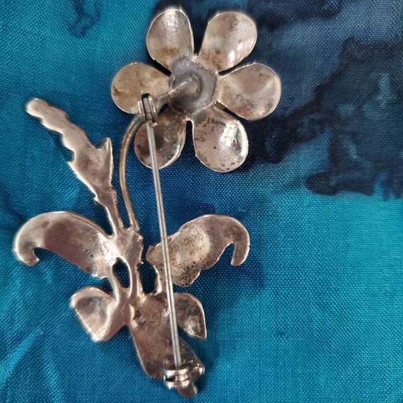 Vintage Sterling Silver Flower brooch - image 2