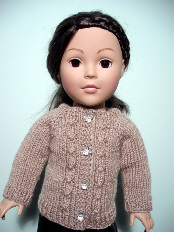 Hand-knit Cable Cardigan Sweater for American Girl and Other 18 