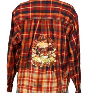 Wild Horses Plaid Flannel Shirt Shacket MEDIUM Oversize One of Kind Rust Brown image 3