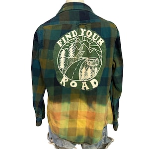 Camping Flannel Shirt Shacket MEDIUM Oversize One of Kind Find Your Road Vanlife