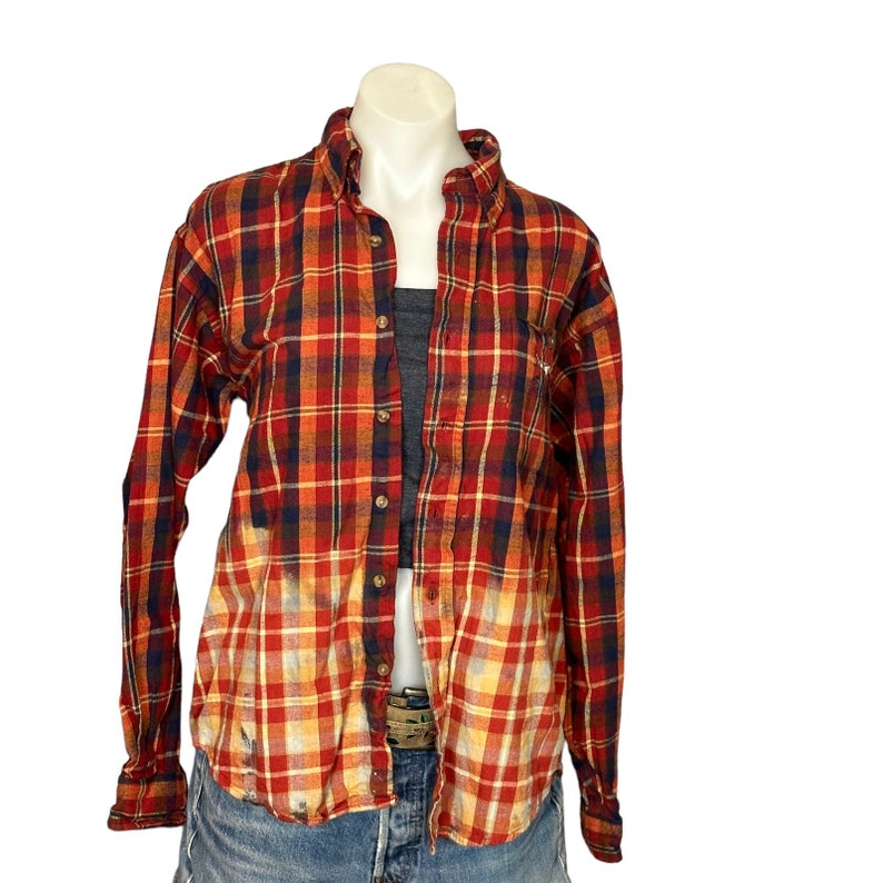 Wild Horses Plaid Flannel Shirt Shacket MEDIUM Oversize One of Kind Rust Brown image 5