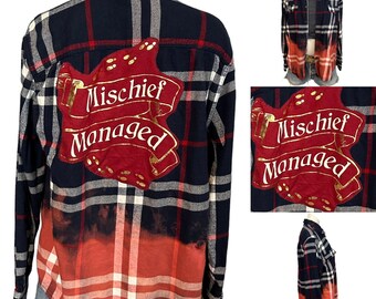 Harry Potter Flannel Plaid Shirt Shacket MEDIUM Oversize Unique Mischief Managed