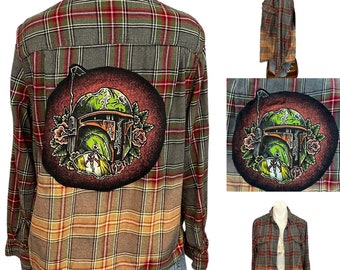 Star Wars Mandalorian Plaid Shacket Flannel Shirt LARGE Oversize One of Kind