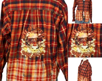 Wild Horses Plaid Flannel Shirt Shacket MEDIUM Oversize One of Kind Rust Brown