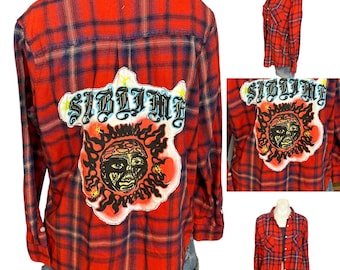 Sublime Plaid Flannel Shirt Shacket Red Black Size LARGE Oversize Upcycle Unique