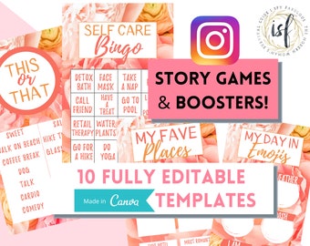 Peony: 10 Instagram Story Games & Engagement Boosters, Pink Peony Instagram Story Templates, Editable Instagram Canva Templates for Bloggers