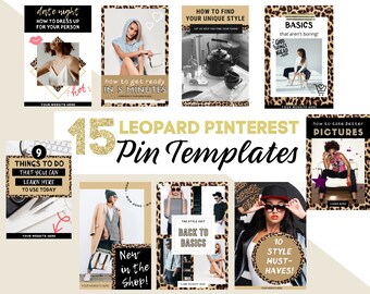 15 modèles d'épingles Pinterest léopard : épingles Pinterest Canva modifiables, épingles Pinterest pour la mode, épingles Pinterest pour les blogueurs de style