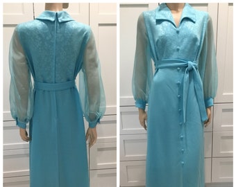 1970’s maxi dress, polyester blue 70’s gown,midcentury prom dress, 1970’s ladies dresses, 70’s fashion, 70’s style, ladies long dresses.