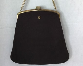 1950’s Morris Moscowitz MM brown wool handbag, vintage MM handbag, brown handbag, Ladies 50’s handbags and purses