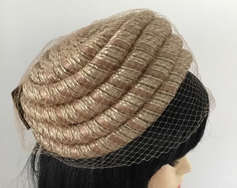 Midcentury hat, 1950-60’s hat with veil, taupe ladies hat, 60s fashion, 50’s fashion,60’s style hats, ladies vintage hats