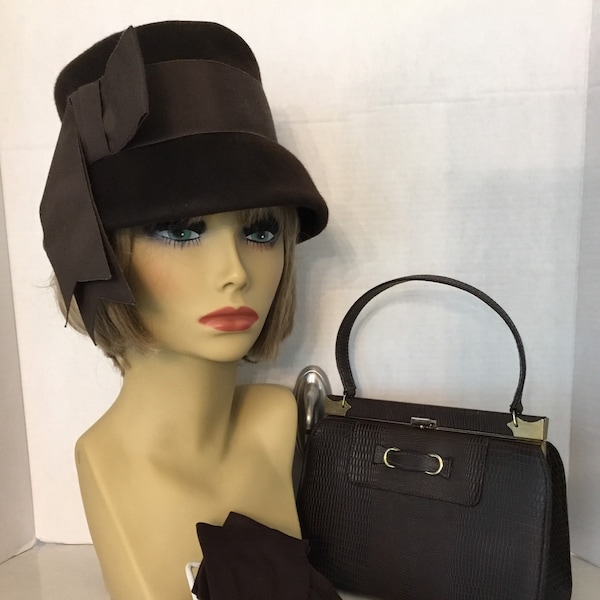 Midcentury Bucket hat, dark brown wool RITZ Henry Pollak New York hat, Ladies stylish bucket hat, vintage brown wool hat