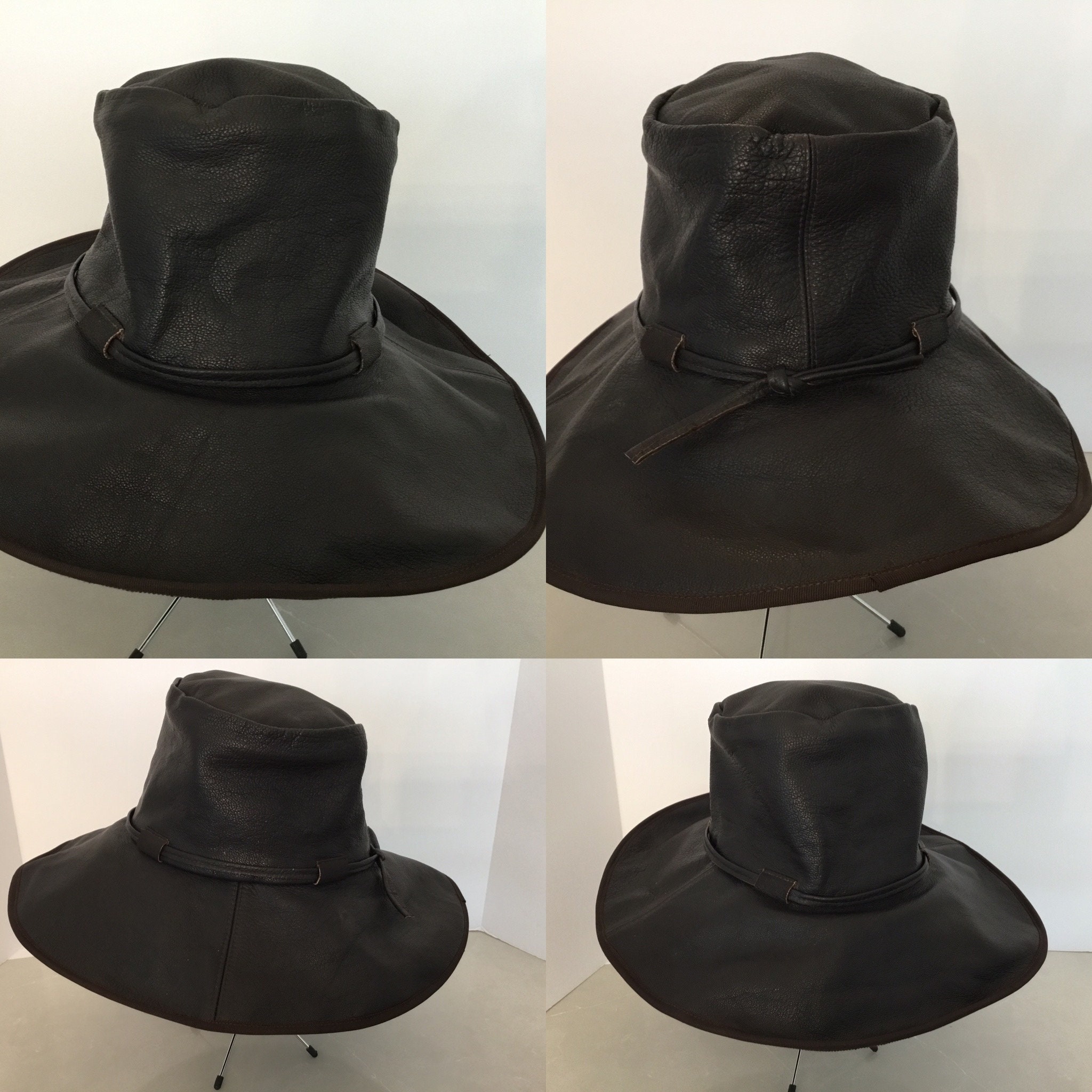Andrew Wilkie London Brown Leather Slouch Hat, Vintage 