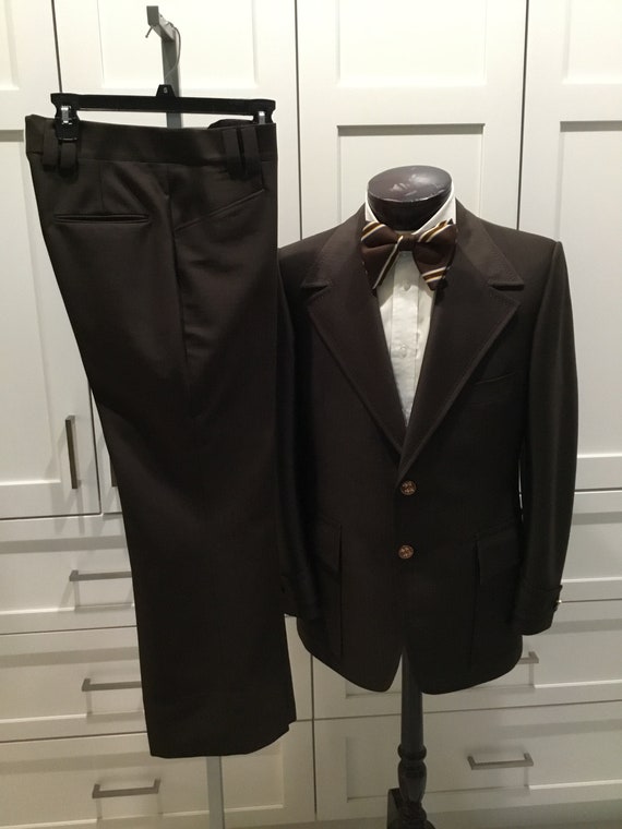 Men’s 1970’s brown suit, 70s polyester suit, Mod s