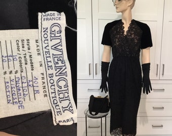 Rare 1970’s GIVENCHY NOUVELLE dress, French designer dress, black velvet and lace dress, little black dress, midcentury dress, Couture dress