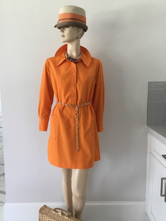 1970’s shirt dress, Mod 70s dress, orange70’s dre… - image 9