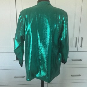 RARE Tony Alamo of Nashville Jacket, 1980s Tony Alamo Emerald green metallic lame tuxedo jacket, performance jacket, 1980s formal jacket image 8
