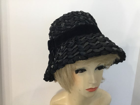 1960’s black bucket hat, cello midcentury hat, La… - image 2