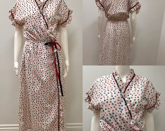 Ladies Robe, 1960-70’s Rockabilly Robe, Vintage Lingerie, Patriotic, red, white blue robe, Midcentury nightwear, loungewear, housecoat