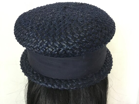 1960’s Navy Blue summer hat, midcentury hat, stra… - image 5