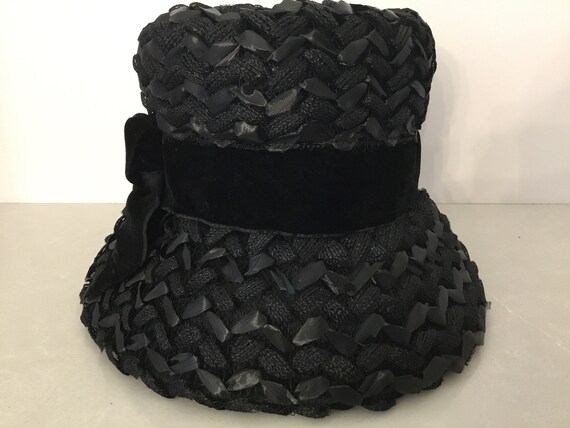 1960’s black bucket hat, cello midcentury hat, La… - image 4