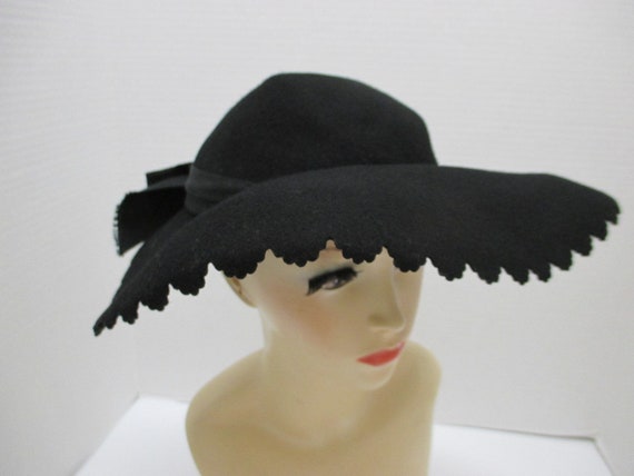 1960s ladies Black Hat, Midcentury hat, wide brim… - image 3