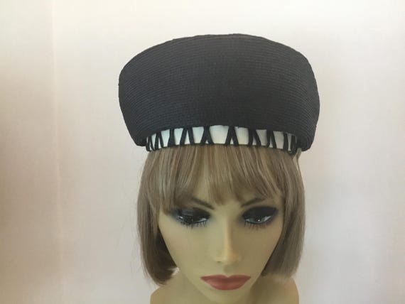 Herbert Bernard Original hat, 1960’s designer hat, Navy blue and white 1960’s hat, midcentury sailor style designer hat View 3