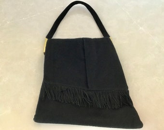1940’s Crown LEWIS Handbag, LEWIS black wool 40’s handbag /fringe, 1940s fashion, 1940’s style,vintage black handbags, ladies black handbags