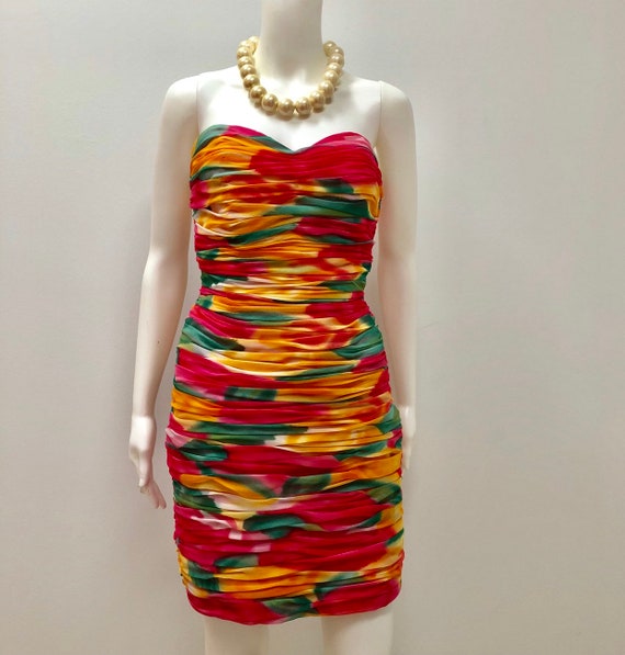 1980’s Victor Costa cocktail dress, Rainbow colors