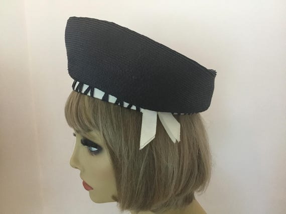 Herbert Bernard Original hat, 1960’s designer hat, Navy blue and white 1960’s hat, midcentury sailor style designer hat