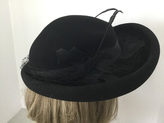 Vintage 1940-50’s Merrimac Hat Corp hat, black wo… - image 5