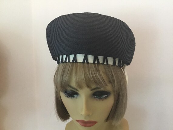 Herbert Bernard Original hat, 1960’s designer hat, Navy blue and white 1960’s hat, midcentury sailor style designer hat View 2