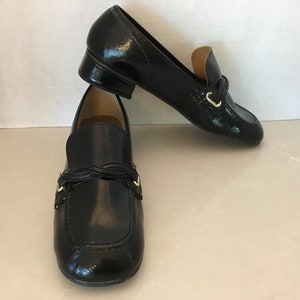 1970’s  Patent Leather loafers, Size 7 Midcentury slip ons, Vegan vintage shoes, NOS ladies 70’s shoes, vintage 70s loafers