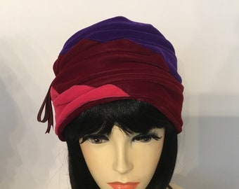 1960s Mr Ken Turban and Matching Scarf M Pink Purple Green Color Block Excellent Vintage 1960s Mr Ken Original Turban Hat S-M and Scarf 22.25  main image 3