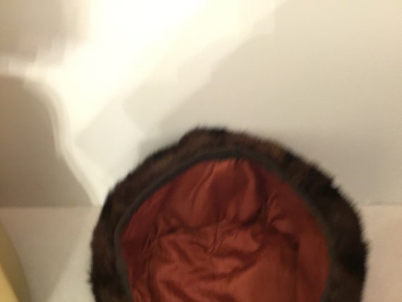 Mink hat, pillbox mink hat, dark brown with black… - image 7