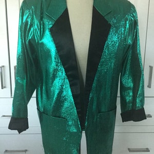 RARE Tony Alamo of Nashville Jacket, 1980s Tony Alamo Emerald green metallic lame tuxedo jacket, performance jacket, 1980s formal jacket image 7