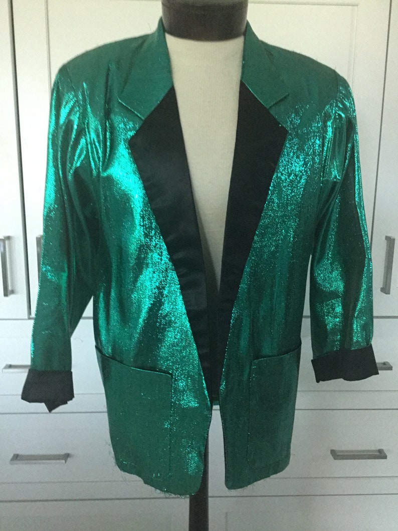 RARE Tony Alamo of Nashville Jacket, 1980s Tony Alamo Emerald green metallic lame tuxedo jacket, performance jacket, 1980s formal jacket image 7