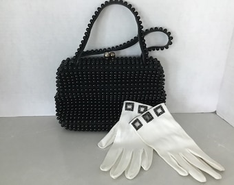 Midcentury black bead handbag, Grandee handbag, MOD bag, 1960’s handbag, boho handbag, bubble bead bag, chic and unique