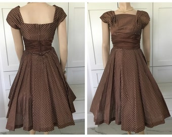 Midcentury swing dress, circle skirt 1950-60’s dress, polka dot swing dress, full skirt dress, 1950’s dress, 1960’s dress