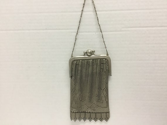 Art Deco Mesh Purse, Silver mesh 1920s purse, 20s… - image 1