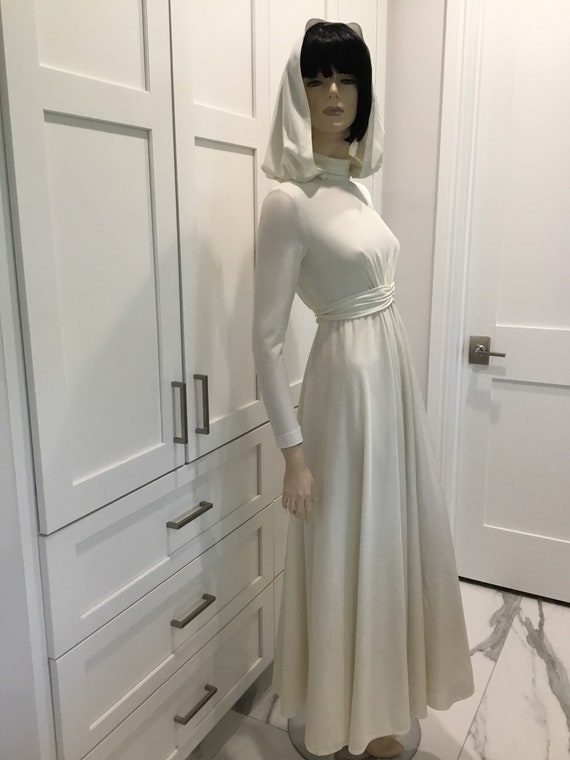 70’s hooded wedding gown, House of Bianchi 1970’s wed… - Gem