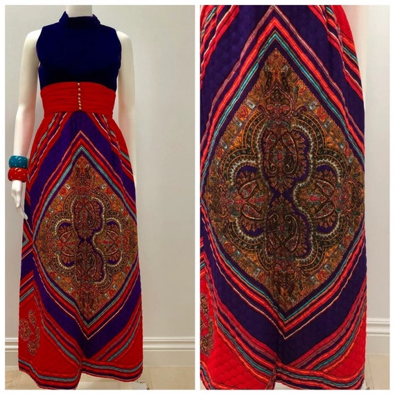 MOD 1970’s Maxi Dress, Hostess 70s dress,  Purple… - image 1