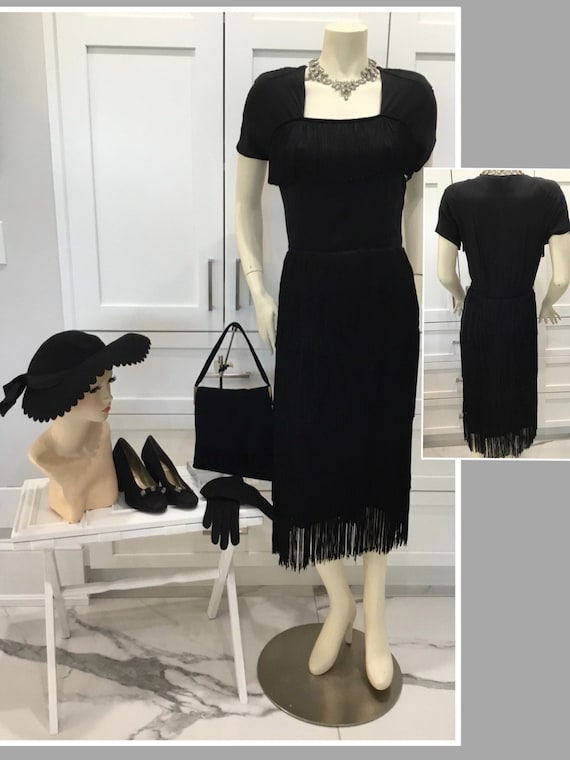 1940’s Sheila Lynn black fringe dress, 40’s chante