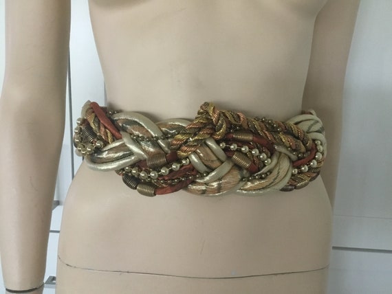 1980’s statement belt. Gold lame, bronze, copper … - image 2